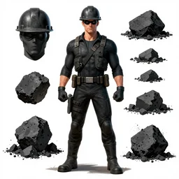 coal miner man, marvel superhero!!, coal dust, hard hat, super suit, fanart, illustrator, character design sheet, trending on artstation