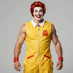 Ronald McDonald as a bodybuilder, photo by Anne Liebovitz