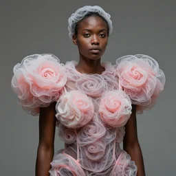 a brown woman wearing a candy floss armor. super detailed. layered. textured. award winning. refracted lighting. fragile. by ray caesar. by louise dahl - wolfe, by andrea kowch. surreal photography.