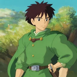 pippin from the anime lord of the rings (1986), dark hair, green cape, studio ghibli, very detailed, realistic