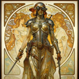 a dieselpunk painting in the style of donato giancola, and in the style of tom bagshaw, and in the style of alphonse mucha. symmetry, smooth, sharp focus, semi - realism, intricate detail.
