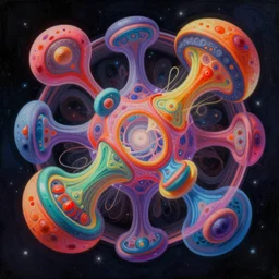 a hyperdetailed painting vibrant vectors forming impossible interdimensional shapes that transcend space and time, ambient occlusion, 3 d model, quantum fractals, magic realism painting, trending on artstation,