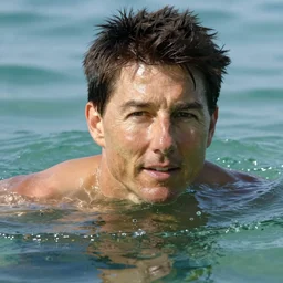 Close-up Tom Cruise face swimming in the sea by Van Gogh