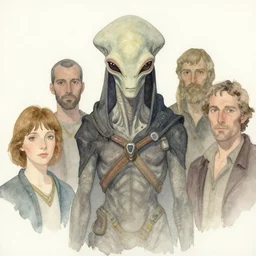 a simple and atmospheric watercolour portrait of a pulp sci - fi alien god, very muted colors, by rebecca guay, michael kaluta, charles vess and jean moebius giraud