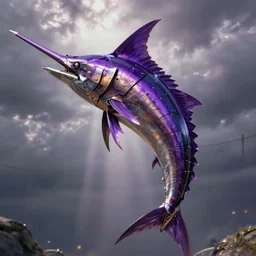 metal purple armor resembling a swordfish