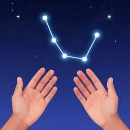 zodiac gemini constellation of two kids in the starry sky, two hands, masterpiece epic retrowave art, trending on art station