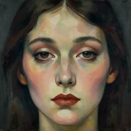 1920s german expressionism by Igor Scherbakov, moody, an extreme close-up abstract portrait of a lady enshrouded in a surrealist representation of the meaning of life, abstract, art by Jack Gaughan, figure painting by Anthony Cudahy, vintage postcard illustration, minimalist cover art by Mitchell Hooks, white background