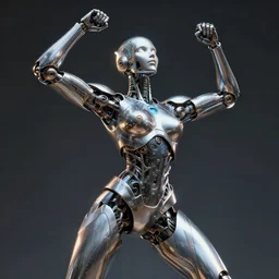 a metallic cyborg in ecstasy, climax, photorealistic, intricate