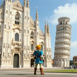 Milan cathedral and the leaning tower of Pisain The Legend of Zelda: The Wind Waker, 4k, UHD