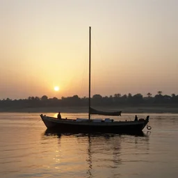 a boat on the nile at sunrise, by william turner