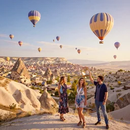 Lively landscape of a cappadocia with balloons in the sky, realistic detailed digital art by Maxwell Boas Jessica Rossier Christian Dimitrov Anton Fadeev trending on Artstation CGSociety rendered in Unreal Engine 4k HQ