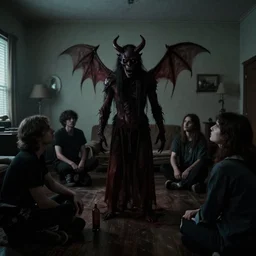 found footage of a room of people staring at a live demon, eerie