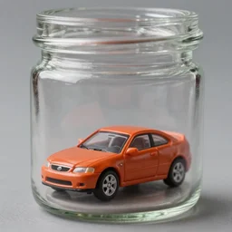 tiny model car inside glass jar