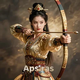 Apsaras warrior with bow ,traditional Chinese textures, hyper detailed, by Brook Shaden