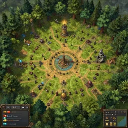 full - color fantasy battle map of a woodland clearing, made with dungeon designer, made with dungeondraft, d & d, pathfinder, by jeff todd and greg rutkowski, trending on artstation, pinterest