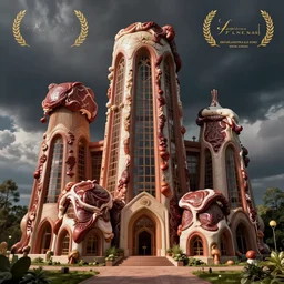buildings made of meat, living structures, hyper - realistic digital art