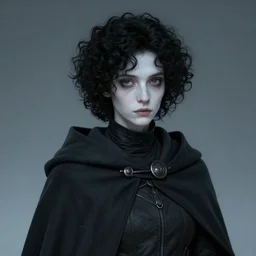 Milori is a shorter person. Very narrow features, with black curly hair. His skin is pale, almost like snow. He wears a dark cloak over form fitting clothes, featured on artstation
