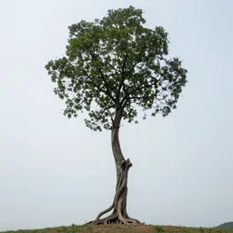 a tree, in the distance, with a twisted trunk, leading high into the sky. 8 k