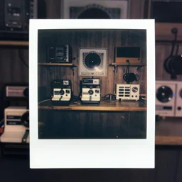 haunted radiophonic control room and equipment, 1970s Polaroid, hauntology