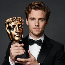 brian limond holding bafta award, realistic, long shot, dramatic lighting, hyper realistic, high quality, highly detailed, hd, beautiful, cinematic, 8 k, facial accuracy, symmetrical,