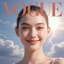 3 d, sci - fi, morning, smiling fashion model face, sun, lightning clouds, vogue cover style, light red and deep blue mood, cinematic, realistic painting, intricate oil painting, high detail, figurative art, multiple exposure, poster art, 3 d, by stanley kubrick and tooth wu and wlop and beeple and greg rutkowski