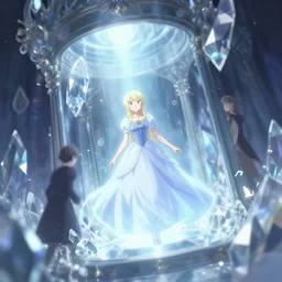 princess trapped crystal chamber, concept art 8 k, hyperdimensional, tilt blur, soft light character design by akihiko yoshida and mandy jurgens