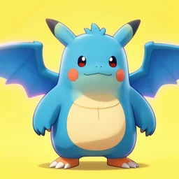 a cute + cartoon + monster + pokemon + smile face + strong wings + neon, comic, unreal engine 5, 4 k,