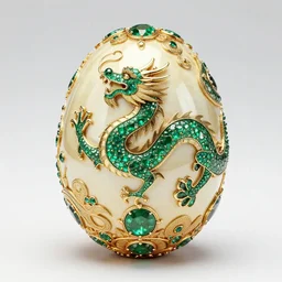 a high resolution photo of faberge egg of the dragon with emeralds and gold, intricate ornaments