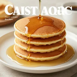 a stack of pancakes on a plat with maple syrup, photo, food magazine,