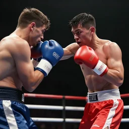 A boxer in a ring fighting an opponent more skilled than him, realistic, detailed, 4k, HDR
