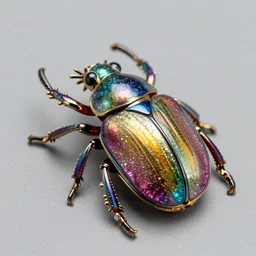 colorful, detailed jewel figurine depicting a stylized beetle, made by faberge. macro photography.