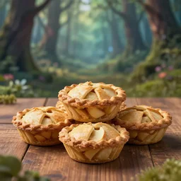 5 5 mm photo of a pile of freshly baked apple pie on a wooden table in a magical forest. dof. bokeh. magical atmosphere. art by greg rutkowski. highly detailed 8 k. intricate. lifelike. soft light. nikon d 8 5 0.