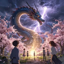 dragon, cherry blossoms, thunder, unreal engine, fantasy art by greg rutkowski, loish, rhads, ferdinand knab, makoto shinkai and lois van baarle, ilya kuvshinov, rossdraws, tom bagshaw, global illumination, radiant light, detailed and intricate environment