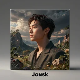 musician Jonsk’s album cover designed by James Jean and Dom Qwek. 3D rendering octane.