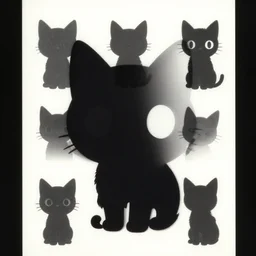 character shape design exploration silhouette of littlest pet shop cat, minimalist mixed media layout character portrait from masaaki yuasa ( 1 9 9 7 )