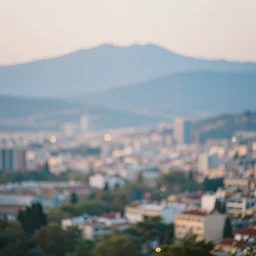 calm and soft city view with bokeh, mountains in a city, fantasy world, magic perspective photo, calm lighting, soft world, pleasant, kodak portra 8 0 0