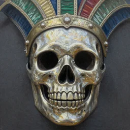 closeup of metalic mural, carnaval mask, skull, by giger, h.r giger, hr giger, highly detailed,soft lighting, film grain, medium format, 8k resolution, oil on canvas