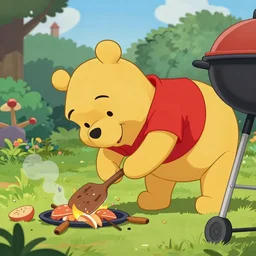 winnie the pooh accidentally knocking over a barbecue.