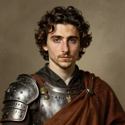 timothee chalamet as armored battle monk, delicate detailed medieval portrait in the style of eugene de blaas, perfect face