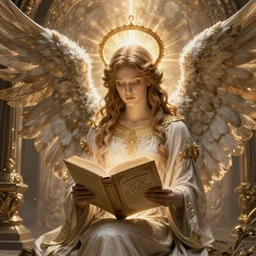 angel harbinger of light reading from the book of life and death, highly detailed, raytracing, subsurface scattering, digital render, artstation, concept art, cinematic lighting, illustration, art by artgerm, greg rutkowski and alphonse mucha