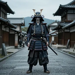 photo of a scary samurai by Gregory Crewdson, ancient Japanese city
