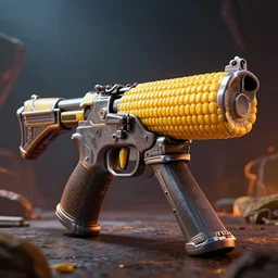 corn gun, hyper realism, cinematic, dramatic ambient lighting, high detail, octane render, unreal engine, 8 k, vibrant colors, high contrast, depth of field, professional photo, concept art, dnd, 3 d render, digital art, deviantart artstation, ray tracing, apocalyptic, extremely detailed, very sharp,