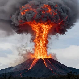 fire lava tornado on an erupting volcano, fire tornado, tornado, extinction level