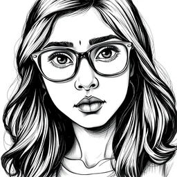 a nerdy young woman from hyderabad with big glasses, head and shoulders character portrait, ink, highly detailed illustration by tim bradstreet