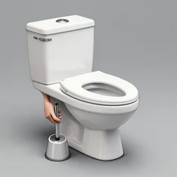a toilet that fake prosthetic hands instead of a plunger to push the stool out when clogged. artist sketch of a prototype design.