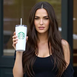 Megan fox at Starbucks holding a tumbler