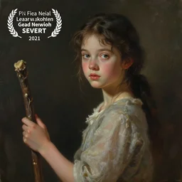 young girl with a stick, character concept sheet, digital painting