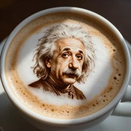 Albert Einstein image in the froth of a cappuccino