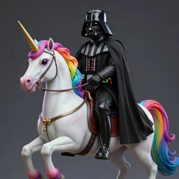 highly detailed matte painting of rainbow colored darth vader riding a unicorn by dan mumford and lisa frank, unreal engine, concept art, trending on artstation