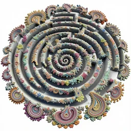 3d fractal swirling colorful maze paisley lichen patterns